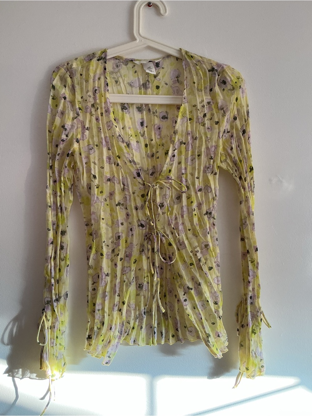 H&M Yellow Floral Sheer Tie-Front Blouse